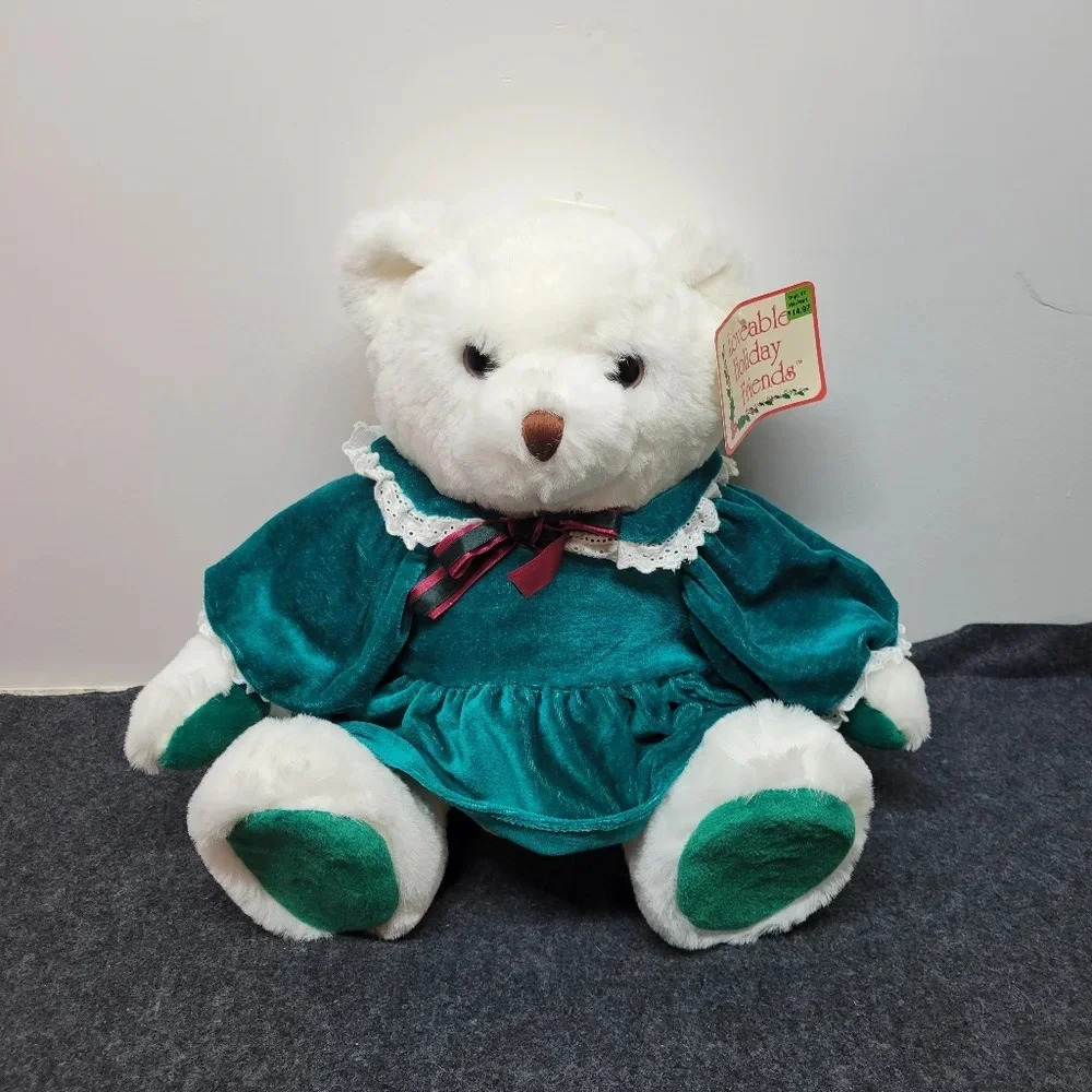 "Vintage T.L. Toys Loveable Holiday Friends Christmas Bear White Plush Girl Bear
